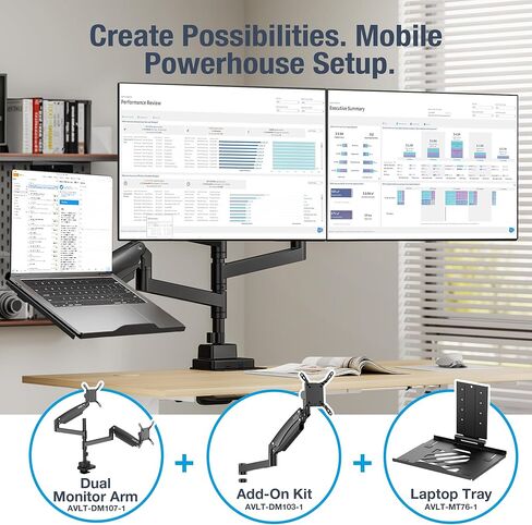 AVLT Dual 57 Inch Heavy Duty Stacking Monitor Arm and Single Monitor Arm Add-On Kit Easy to Install Top Mount in Saudi Arabia