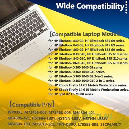 WP03XL 51.3Wh Laptop Battery Replacement for HP EliteBook G9 G10 830 835 840 845 860 865 X360 1040 2-in-1 Series ZBook Firefly 14 Mobile Workstation Split X2 13-M000 M73466-005 M64305-421 11.58V 4249 in Kuwait