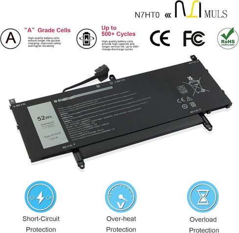 MULS N7HT0 52Wh Battery Compatible with Dell Latitude 9510 9520 Latitude 9510 2-in-1 Series Laptop Notebook TVKGH V5K68 N2NLL HYMNG 08NFC7 N2NLL N7HTO 0PKW00 089GNG 0HYMNG 6500mAh 4 Cells in Saudi Arabia