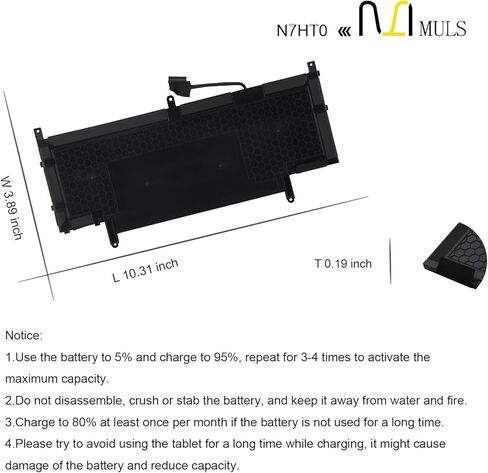MULS N7HT0 52Wh Battery Compatible with Dell Latitude 9510 9520 Latitude 9510 2-in-1 Series Laptop Notebook TVKGH V5K68 N2NLL HYMNG 08NFC7 N2NLL N7HTO 0PKW00 089GNG 0HYMNG 6500mAh 4 Cells in Saudi Arabia