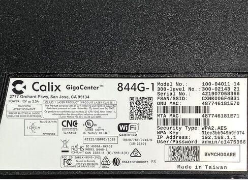 Calix GigaCenter 844G-1 Wi-Fi ثنائي النطاق 2.4 جيجا هرتز 5 جيجا هرتز راوتر مودم 100-04011 14 بدون محول (متجدد) in Kuwait