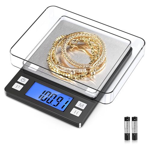 مقياس مجوهرات صغير دقيق من BOMATA 0.01 جم/1 كجم، مقياس بريدي للجيب محمول، جرامات وأوقية، للعملات المعدنية، ذهبي أسود in Kuwait