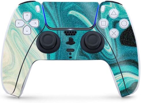 غلاف ألعاب MightySkins Glossy Glitter لوحدة تحكم PS5 / Playstation 5 - Aqua Swirl | لمسة نهائية لامعة متينة شديدة اللمعان | سهل التطبيق وتغيير النمط | صنع في الولايات المتحدة الأمريكية in Kuwait