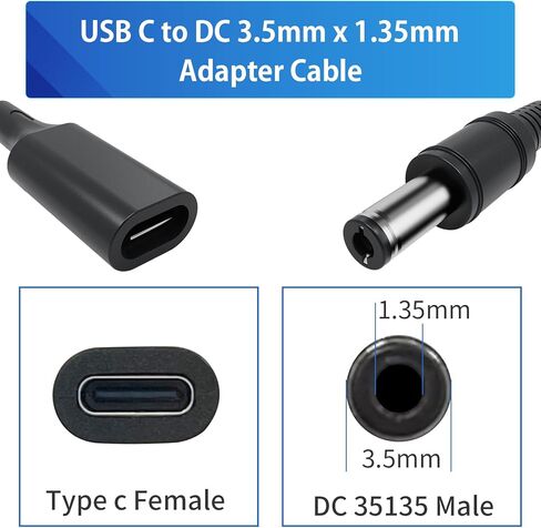كابل محول USB C بطول 3.28 قدم إلى 3.5 مم × 1.35 مم، كابل طاقة محول العرض مصنوع لجهاز توجيه كاميرا الويب، وكاميرا IP، وفرشاة الأسنان الكهربائية، وشريط إضاءة LED، محمول للاختبار في الهواء الطلق، والاستوديو والسفر in Kuwait