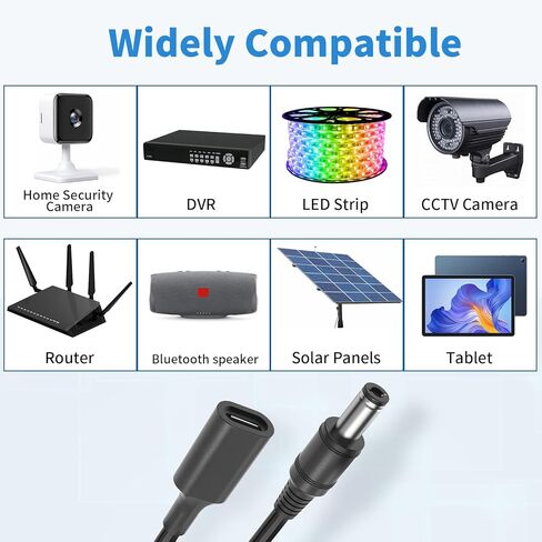 كابل محول USB C بطول 3.28 قدم إلى 3.5 مم × 1.35 مم، كابل طاقة محول العرض مصنوع لجهاز توجيه كاميرا الويب، وكاميرا IP، وفرشاة الأسنان الكهربائية، وشريط إضاءة LED، محمول للاختبار في الهواء الطلق، والاستوديو والسفر in Kuwait