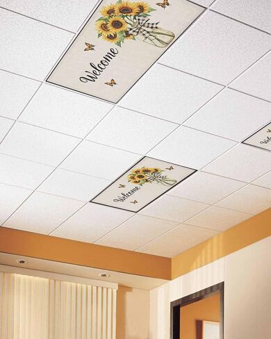 Fluorescent Light Covers for Ceiling Lights 1 Piece, Yellow Sunflower Magnetic Classroom Light Covers 4x2 Feet, Butterfly Beige Vintage Country Fluorescent Ceiling Filters for Office Classroom in Saudi Arabia