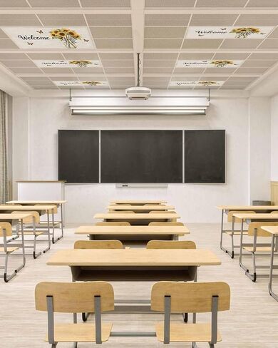 Fluorescent Light Covers for Ceiling Lights 1 Piece, Yellow Sunflower Magnetic Classroom Light Covers 4x2 Feet, Butterfly Beige Vintage Country Fluorescent Ceiling Filters for Office Classroom in Saudi Arabia