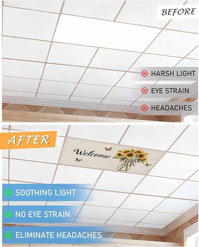 Fluorescent Light Covers for Ceiling Lights 1 Piece, Yellow Sunflower Magnetic Classroom Light Covers 4x2 Feet, Butterfly Beige Vintage Country Fluorescent Ceiling Filters for Office Classroom in Saudi Arabia