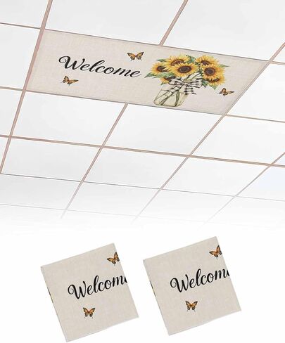 Fluorescent Light Covers for Ceiling Lights 1 Piece, Yellow Sunflower Magnetic Classroom Light Covers 4x2 Feet, Butterfly Beige Vintage Country Fluorescent Ceiling Filters for Office Classroom in Saudi Arabia