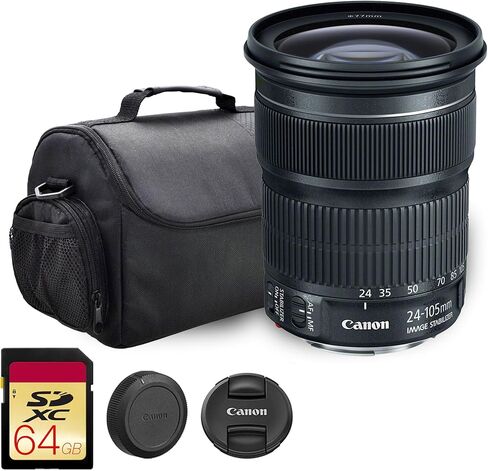 عدسة Canon EF 24-105mm f/3.5-5.6 هي عدسة STM | تكبير قياسي متعدد الاستخدامات مع تثبيت الصورة والتركيز التلقائي السلس لـ STM | رائعة للسفر والتصوير اليومي (9521B002) + حقيبة كتف + بطاقة سعة 64 جيجابايت in Saudi Arabia