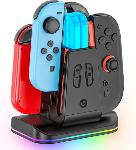 Switch Controller Charger for 4 Joycons with 9 RGB Light Modes, Joy con Charger Stand with LED Indicators, Switch Charging Dock Station for Joycon Charging (Not for Joycon 2) in Saudi Arabia