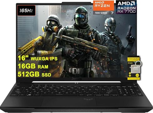 كمبيوتر محمول ASUS TUF Gaming A16 مقاس 16 بوصة WUXGA IPS 144 هرتز AMD 6-core Ryzen 7 7445HS 16 جيجابايت ذاكرة الوصول العشوائي 512 جيجابايت SSD GeForce RTX 4050 (ما يصل إلى 194 قمة AI) RGB بإضاءة خلفية USB4 اتجاهين إلغاء الضوضاء AI Win11 ICP Hub in Kuwait