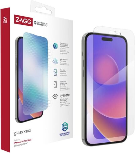 ZAGG InvisibleShield XTR2 Screen Protector for iPhone 14 Pro Max, Gaming, Anti-Microbial, Shockproof, Smudgeproof, Bluelight, Scratchproof, Clear in Saudi Arabia