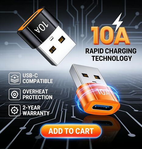 10 عبوات من محول USB-C إلى USB بقدرة 200 واط، ونقل بيانات 480 ميجابايت ومحول شحن سريع لسلسلة iPhone 16/15 وساعة Apple Watch Ultra/8/7 (أسود) in Kuwait