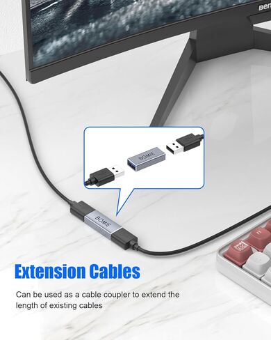 محول USB أنثى إلى أنثى 2 حزمة، USB 3.0 نوع A أنثى إلى أنثى موصل محول تمديد، 5 جيجابت في الثانية نقل البيانات والشحن لتوصيل التمديد اثنين USB-A ذكر ينتهي كابل الألومنيوم قذيفة رمادي in Kuwait