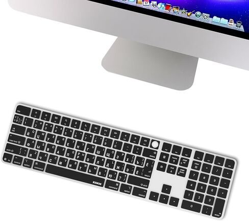 XSKN Russian Black EU&US Universal Version Silicone Keyboard Cover Skin for 2024 iMac 24 inch M4 Magic Keyboard with Touch ID and Numeric Keypad A3119 in Saudi Arabia
