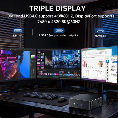 Thdeukoty Mini PC i9-12900H 14C/20T، 64G DDR5 RAM 1T SSD، كمبيوتر مكتبي صغير Windows 11 Pro (TPM2.0)، شاشة ثلاثية DP/HDMI/Type-C، WiFi 6E Bluetooth5.3 للمنزل/الأعمال in Kuwait