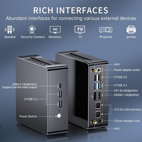 Thdeukoty Mini PC i9-12900H 14C/20T، 64G DDR5 RAM 1T SSD، كمبيوتر مكتبي صغير Windows 11 Pro (TPM2.0)، شاشة ثلاثية DP/HDMI/Type-C، WiFi 6E Bluetooth5.3 للمنزل/الأعمال in Kuwait