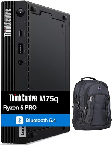 سطح المكتب الصغير Lenovo ThinkCentre M75q Business (AMD Ryzen 5 PRO 5650GE، AMD Radeon، 16GB DDR4، 1TB PCIe SSD، WiFi 6، Bluetooth 5.4، 65W PSU، RJ-45، 1 Display Port، HDMI، Win 11 Pro) مع حقيبة ظهر مميزة in Kuwait