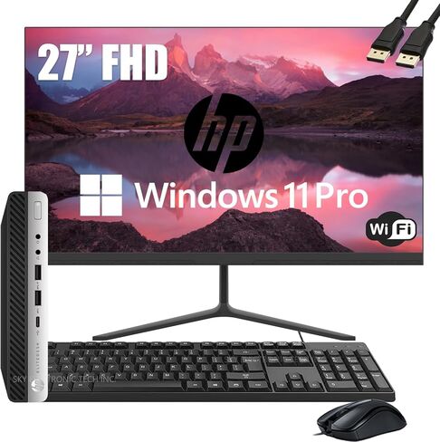 كمبيوتر HP EliteDesk 800 G3 Mini Business Desktop مع مجموعة شاشات FHD مقاس 27 بوصة، وكمبيوتر سطح المكتب Intel Core i7-6700، وذاكرة DDR4 سعة 8 جيجابايت، ومحرك أقراص SSD سعة 256 جيجابايت، ولوحة مفاتيح وماوس، وواي فاي، ونظام التشغيل Windows 11 Pro (متجدد) in Kuwait
