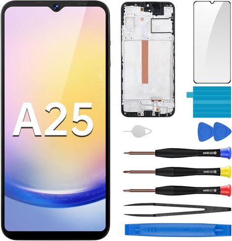 بديل شاشة Samsung Galaxy A25 AMOLED مع إطار شاشة AMOLED تعمل باللمس محول رقمي تجميع كامل زجاج إصلاح مع مجموعة أدوات إصلاح SM-A256U SM-A256U1 in Kuwait