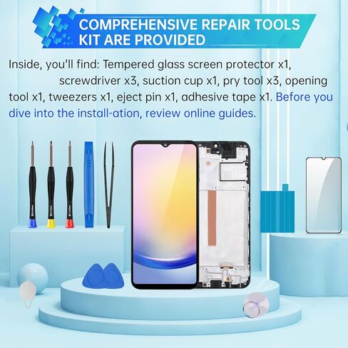 بديل شاشة Samsung Galaxy A25 AMOLED مع إطار شاشة AMOLED تعمل باللمس محول رقمي تجميع كامل زجاج إصلاح مع مجموعة أدوات إصلاح SM-A256U SM-A256U1 in Kuwait