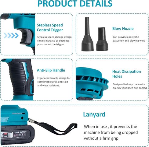 Compressed Air Duster, Handheld Cordless Car Vacuum Electric Air Duster with 3Pcs Blow Nozzle and Blowing and Suction Function for Keyboard, Computer, Car (US Plug & 1 Battery) in Saudi Arabia