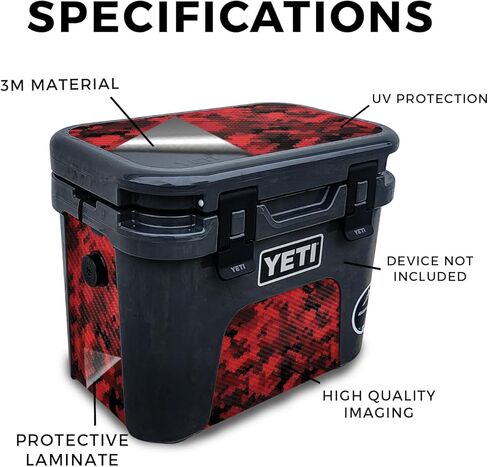 غلاف من ألياف الكربون متوافق مع مبرد Yeti Roadie 15 الصلب - مموه سداسي أحمر - غطاء لاصق واقٍ من الفينيل 3M ممتاز - سهل الاستخدام | صُنع في الولايات المتحدة الأمريكية بواسطة MightySkins in Saudi Arabia