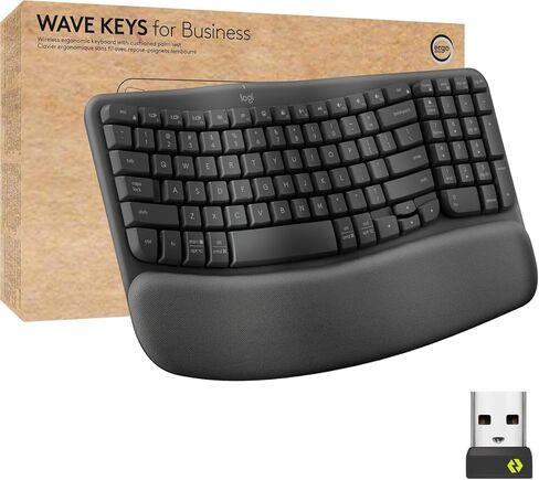 Logitech Wave Keys for Business، لوحة مفاتيح لاسلكية مريحة مع مسند راحة اليد مبطن، تقنية Logi Bolt الآمنة، بلوتوث، متوافقة مع Windows/Mac/Chrome/Linux - جرافيت (متجدد) in Kuwait