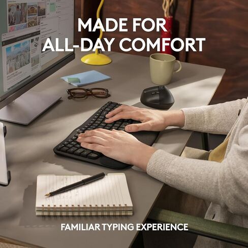 Logitech Wave Keys for Business، لوحة مفاتيح لاسلكية مريحة مع مسند راحة اليد مبطن، تقنية Logi Bolt الآمنة، بلوتوث، متوافقة مع Windows/Mac/Chrome/Linux - جرافيت (متجدد) in Kuwait
