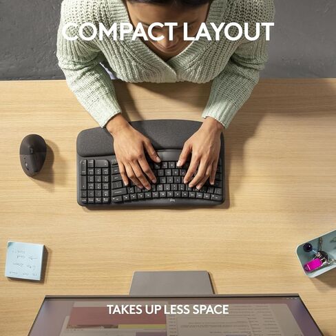 Logitech Wave Keys for Business، لوحة مفاتيح لاسلكية مريحة مع مسند راحة اليد مبطن، تقنية Logi Bolt الآمنة، بلوتوث، متوافقة مع Windows/Mac/Chrome/Linux - جرافيت (متجدد) in Kuwait