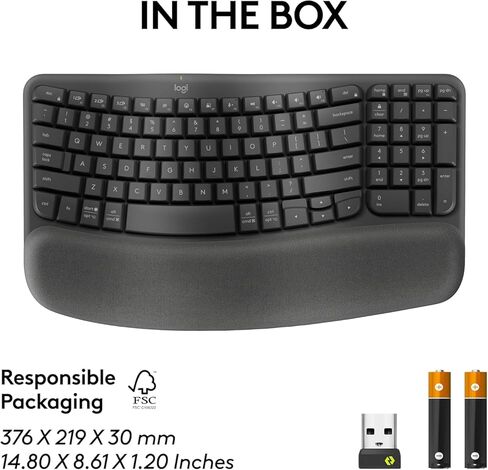 Logitech Wave Keys for Business، لوحة مفاتيح لاسلكية مريحة مع مسند راحة اليد مبطن، تقنية Logi Bolt الآمنة، بلوتوث، متوافقة مع Windows/Mac/Chrome/Linux - جرافيت (متجدد) in Kuwait