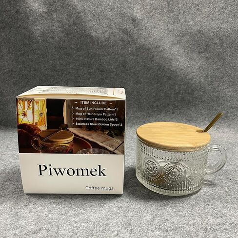 Piwomek Coffee Mugs, Glass Coffee Mugs with Bamboo Lids With Golden Spoon in Saudi Arabia
