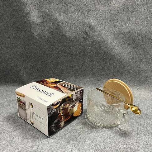 Piwomek Coffee Mugs, Glass Coffee Mugs with Bamboo Lids With Golden Spoon in Saudi Arabia