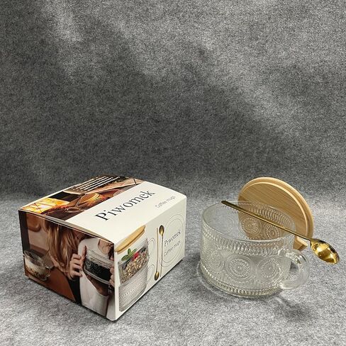 Piwomek Coffee Mugs, Glass Coffee Mugs with Bamboo Lids With Golden Spoon in Saudi Arabia