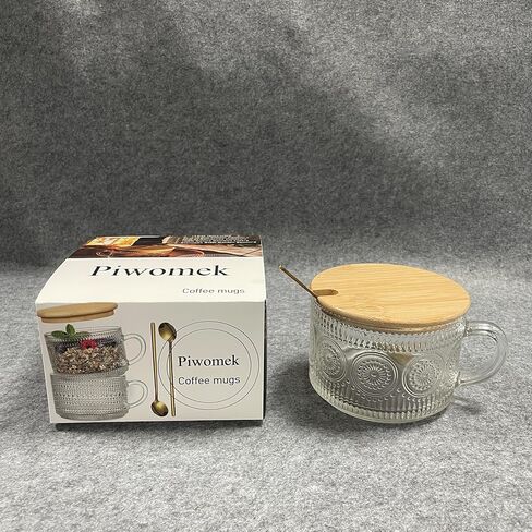 Piwomek Coffee Mugs, Glass Coffee Mugs with Bamboo Lids With Golden Spoon in Saudi Arabia