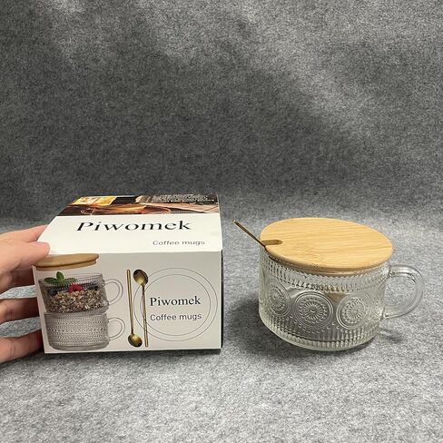 Piwomek Coffee Mugs, Glass Coffee Mugs with Bamboo Lids With Golden Spoon in Saudi Arabia