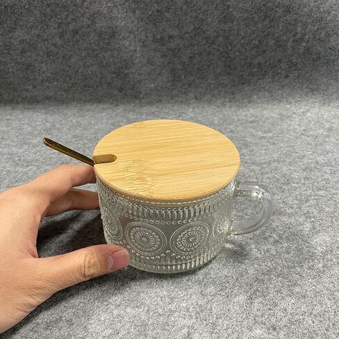 Piwomek Coffee Mugs, Glass Coffee Mugs with Bamboo Lids With Golden Spoon in Saudi Arabia