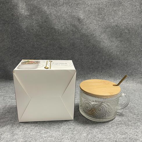 Piwomek Coffee Mugs, Glass Coffee Mugs with Bamboo Lids With Golden Spoon in Saudi Arabia