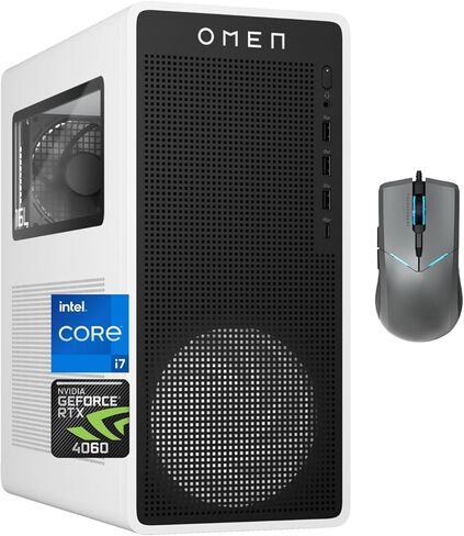 كمبيوتر مكتبي HP OMEN 16L i7 RTX 4060 Pro للألعاب، Intel i7-14700F(Beats i9-12900F)، NVIDIA RTX 4060، ذاكرة الوصول العشوائي 32 جيجابايت، 1 تيرابايت SSD، Wi-Fi 6، W11 Pro، RJ-45، أبيض، حزمة ماوس Thunderobot MG701 in Kuwait