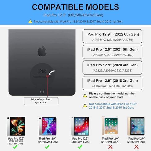 D DINGRICH iPad Pro 12.9 Inch (6/5/4th Gen) Case with Keyboard - Magnetic Rechargeable 7 Color Backlit Removeable Keyboard, Folio Leather Cover with Pencil Holder for iPad Pro 12.9'', Blue in Kuwait