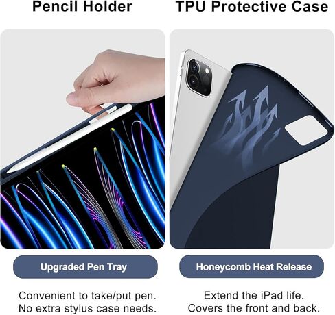 D DINGRICH iPad Pro 12.9 Inch (6/5/4th Gen) Case with Keyboard - Magnetic Rechargeable 7 Color Backlit Removeable Keyboard, Folio Leather Cover with Pencil Holder for iPad Pro 12.9'', Blue in Kuwait