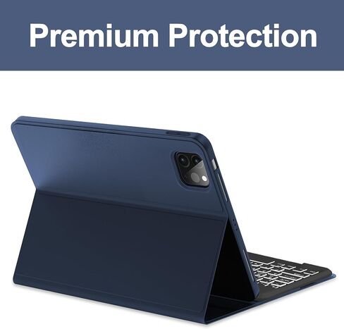 D DINGRICH iPad Pro 12.9 Inch (6/5/4th Gen) Case with Keyboard - Magnetic Rechargeable 7 Color Backlit Removeable Keyboard, Folio Leather Cover with Pencil Holder for iPad Pro 12.9'', Blue in Kuwait