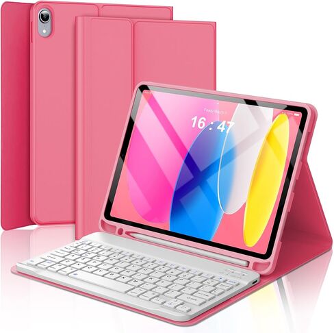 حافظة لجهاز iPad 11th/10th مع لوحة مفاتيح A16 11 بوصة 2025، لوحة مفاتيح بلوتوث لاسلكية قابلة لإعادة الشحن وقابلة للفصل لجهاز iPad 10th 10.9 بوصة 2022، غطاء نحيف فوليو ذكي مع حامل قلم رصاص رقيق وخفيف in Kuwait