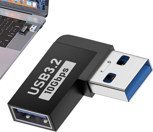 محول USB بالزاوية اليمنى - محول USB 3.0 ذكر إلى أنثى - نقل بيانات بسرعة 10 جيجابت في الثانية، موصل، موصل موسع لأجهزة الكمبيوتر المحمول والكمبيوتر الشخصي والتلفزيون in Kuwait