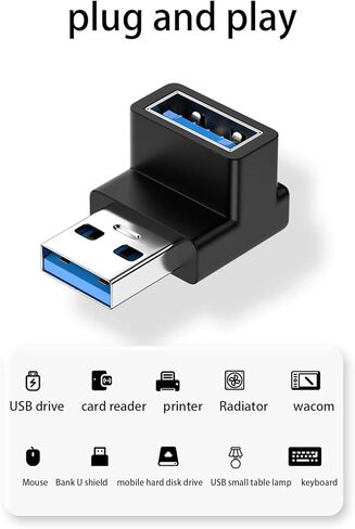 محول USB بالزاوية اليمنى - محول USB 3.0 ذكر إلى أنثى - نقل بيانات بسرعة 10 جيجابت في الثانية، موصل، موصل موسع لأجهزة الكمبيوتر المحمول والكمبيوتر الشخصي والتلفزيون in Saudi Arabia