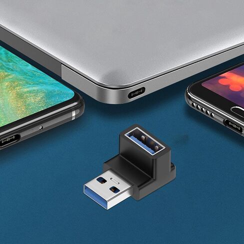 محول USB بالزاوية اليمنى - محول USB 3.0 ذكر إلى أنثى - نقل بيانات بسرعة 10 جيجابت في الثانية، موصل، موصل موسع لأجهزة الكمبيوتر المحمول والكمبيوتر الشخصي والتلفزيون in Saudi Arabia
