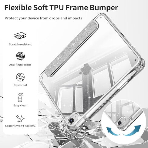 حافظة لجهاز iPad (A16) الجيل الحادي عشر مقاس 11 بوصة 2025، حافظة iPad الجيل العاشر مقاس 10.9 بوصة، غطاء لامع مقاوم للصدمات مع غطاء خلفي شفاف لامع وحامل أقلام (وردي وردي) in Kuwait