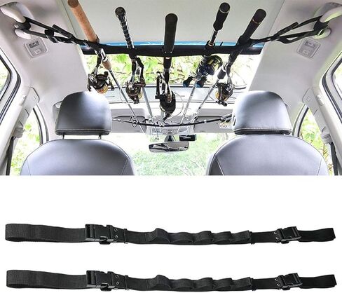 KUDES 2 Pack Vehicle Fishing Rod Holder for Car 5 Rod Capacity Adjustable 86.6 Inches Length Easy Install Fishing Car Rod Carrier Belt Strap for SUV Wagons Van in Saudi Arabia
