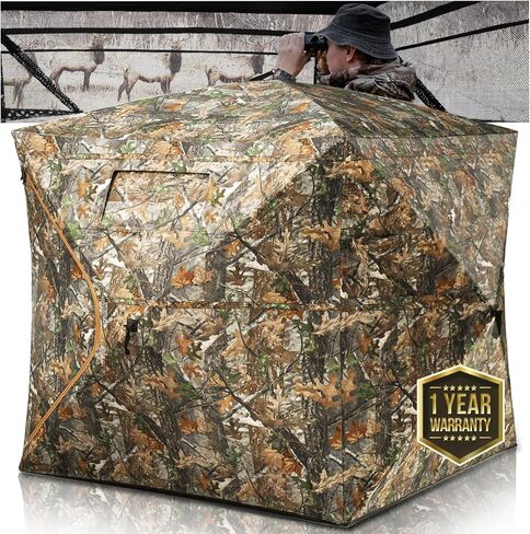 Hunting Blind 360 Degree See Through Ground Blind with Full Open Door - 2-3 Person Pop Up Hunting Tent with Carrying Bag for Deer & Turkey in Saudi Arabia